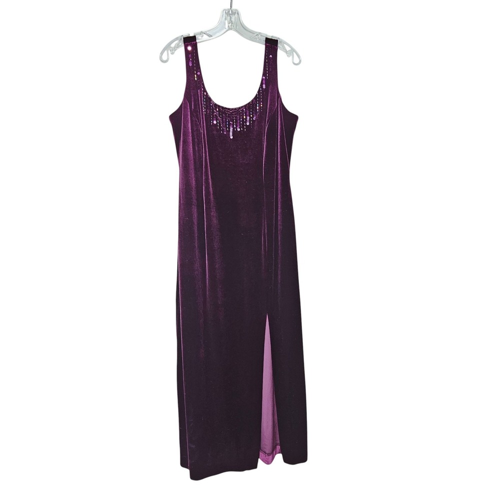 J.R. Nights Purple Velvet Dress Sequins Evening Formal‎ Gown Petite 12P Romantic